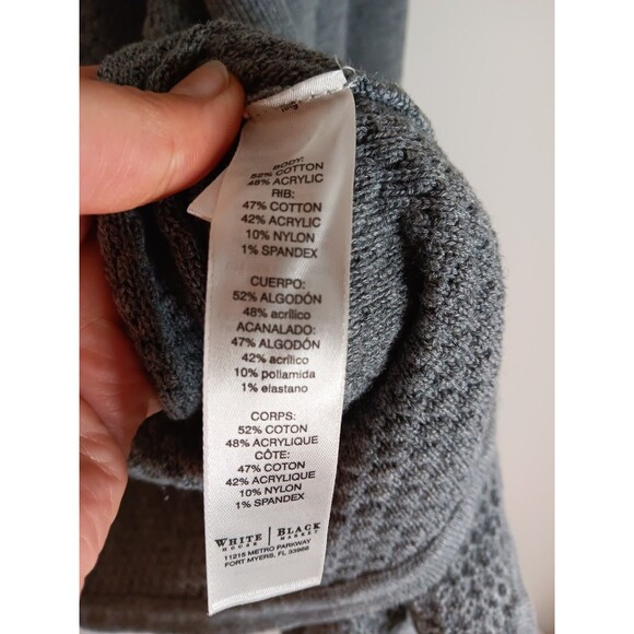 White House Black Market Cardigan Open Front Waffle Knit Grey Sz Large - Picture 3 of 5